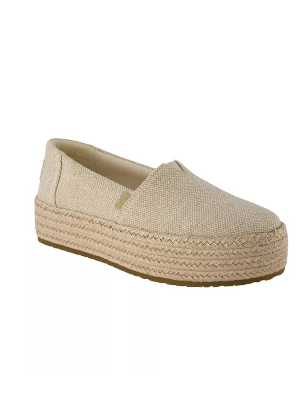 Tom’s Woman’s Valencia Slip In Platform Espadrilles in Gold Beige Size 7